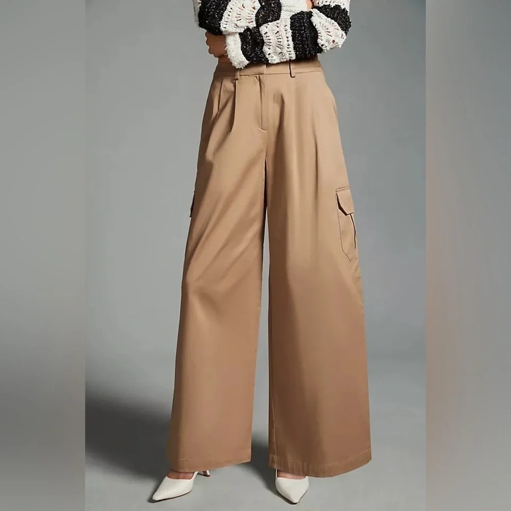Anthropologie Du Paradis Wide Leg Cargo Pants Khaki Sz XS - Picture 1 of 8